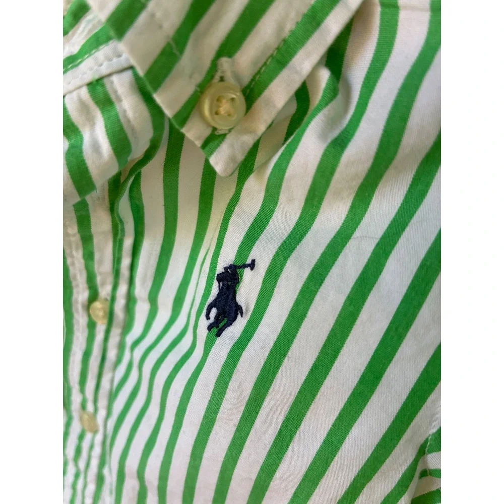 Ralph Lauren Button‎ Down Striped Long Sleeve Baby 9M Green Excellent